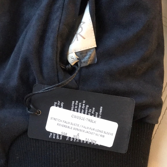 RARE! 90s Grunge REVERSIBLE Faux Suede/Shearling Bomber Jacket- cream & black, S - Picture 6 of 6